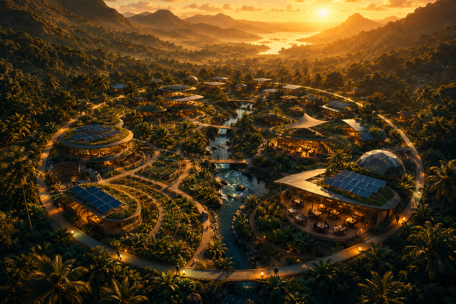 Vision d'un écosystème O.A.S.I.S. dans une vallée tropicale